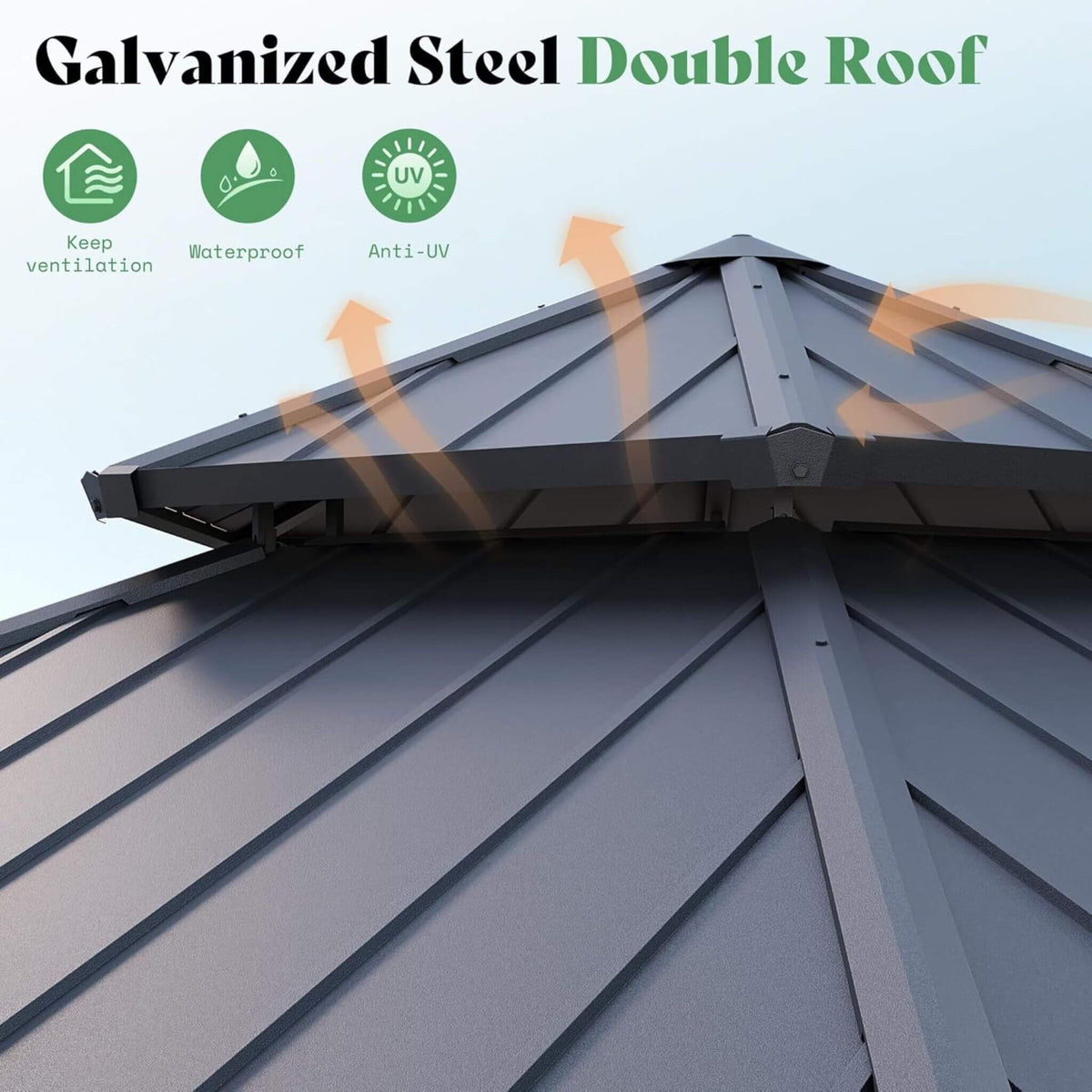 Double‑Tier 13×15 ft Hardtop Gazebo — Hexagonal Design with Curtains