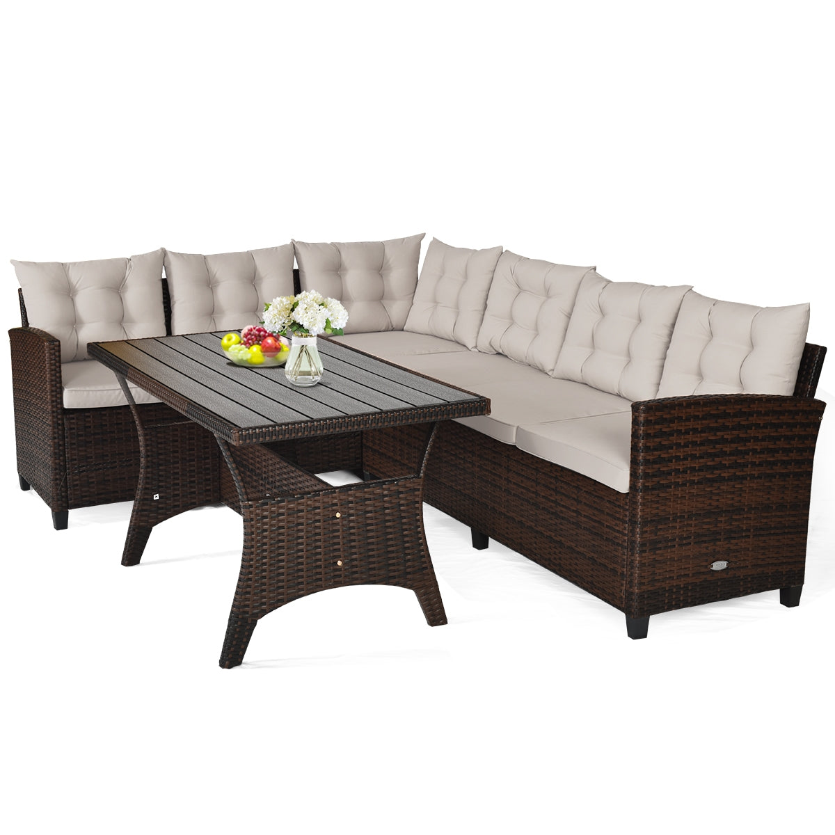 Hand‑Woven Rattan Outdoor Sofa Set with Dining Table — 3‑Piece