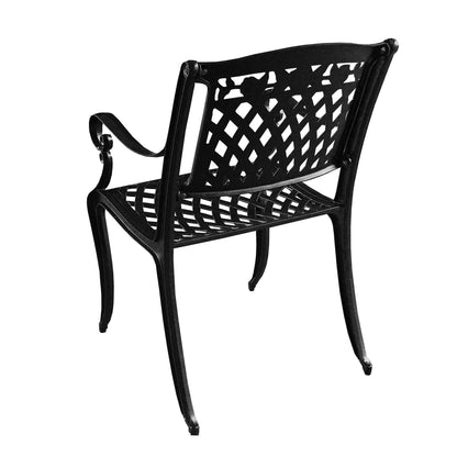 42" Round Black Aluminum Outdoor Dining Set – Modern Mesh Table with 4 UV‑Resistant Aluminum Chairs