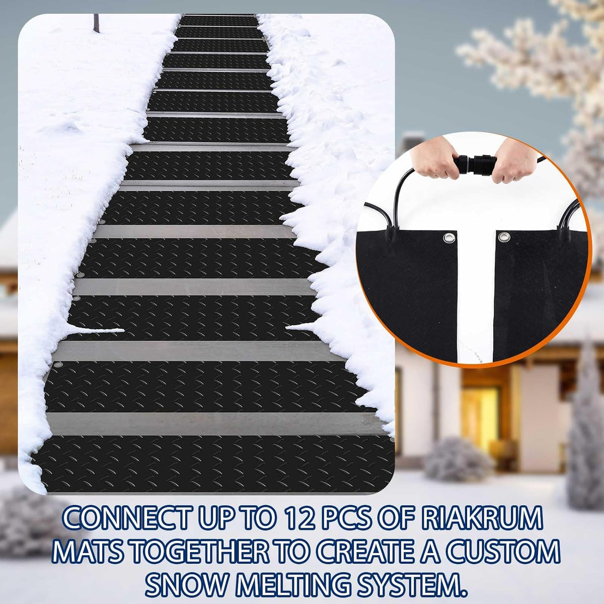 4 Pcs Heated Snow Melting Mats Outdoor, 10 X 30 in Winter Anti-Slip Heated Rubber Mat for Walkways Decks and Sidewalks, Electric Snow and Ice Melting Pads Connection with 9.84 Ft Power Cord