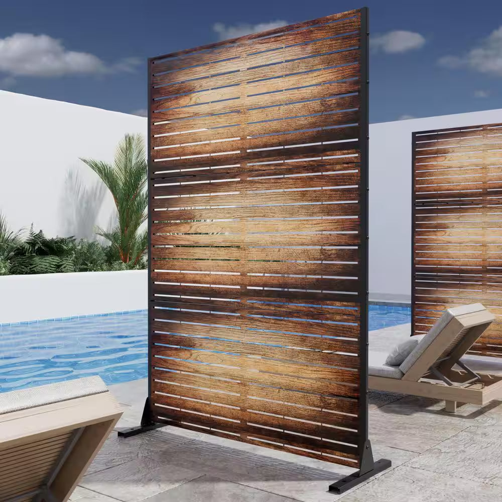 Veneer 72 In. Galvanized Metal Outdoor Privacy Screens Outdoor Garden Fence in Dark Brown