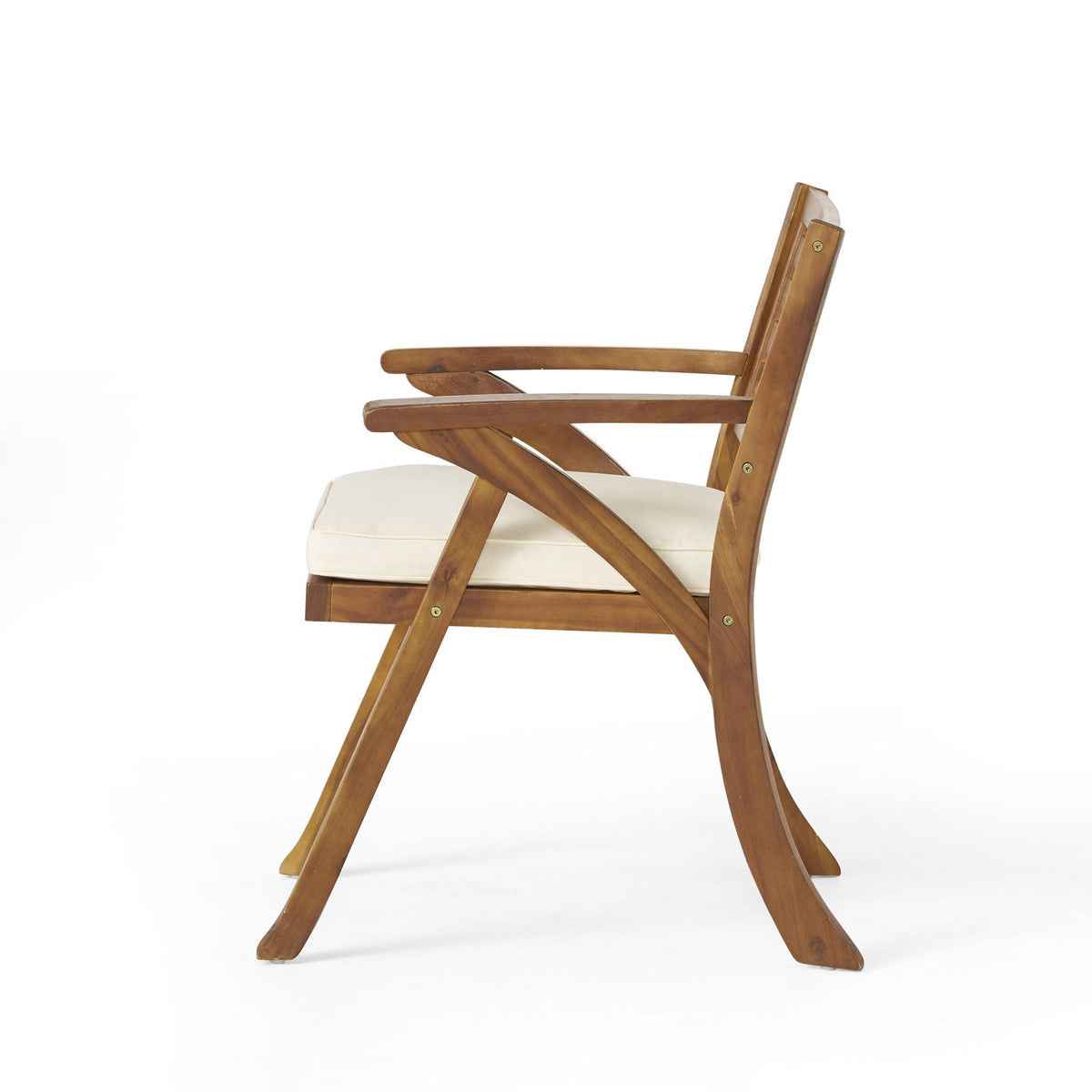 Hermosa 5‑Piece Outdoor Acacia Wood Dining Set with Water‑Resistant Beige Cushions — Teak Finish