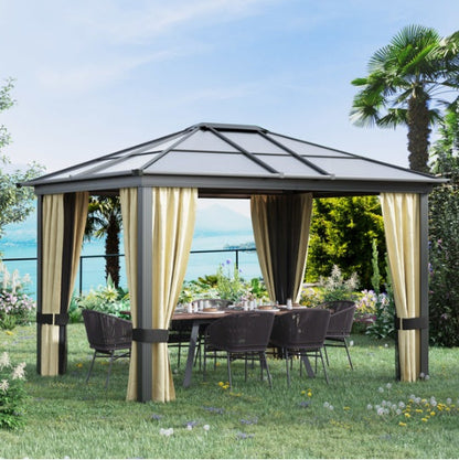 Hardtop Patio Pergola Gazebo | Aluminum Frame, Polycarbonate Roof & Removable Netting