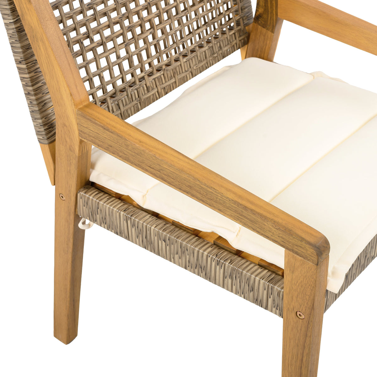 Acacia Wood & Wicker Outdoor Dining Chair Set of 4 with Cream Cushions