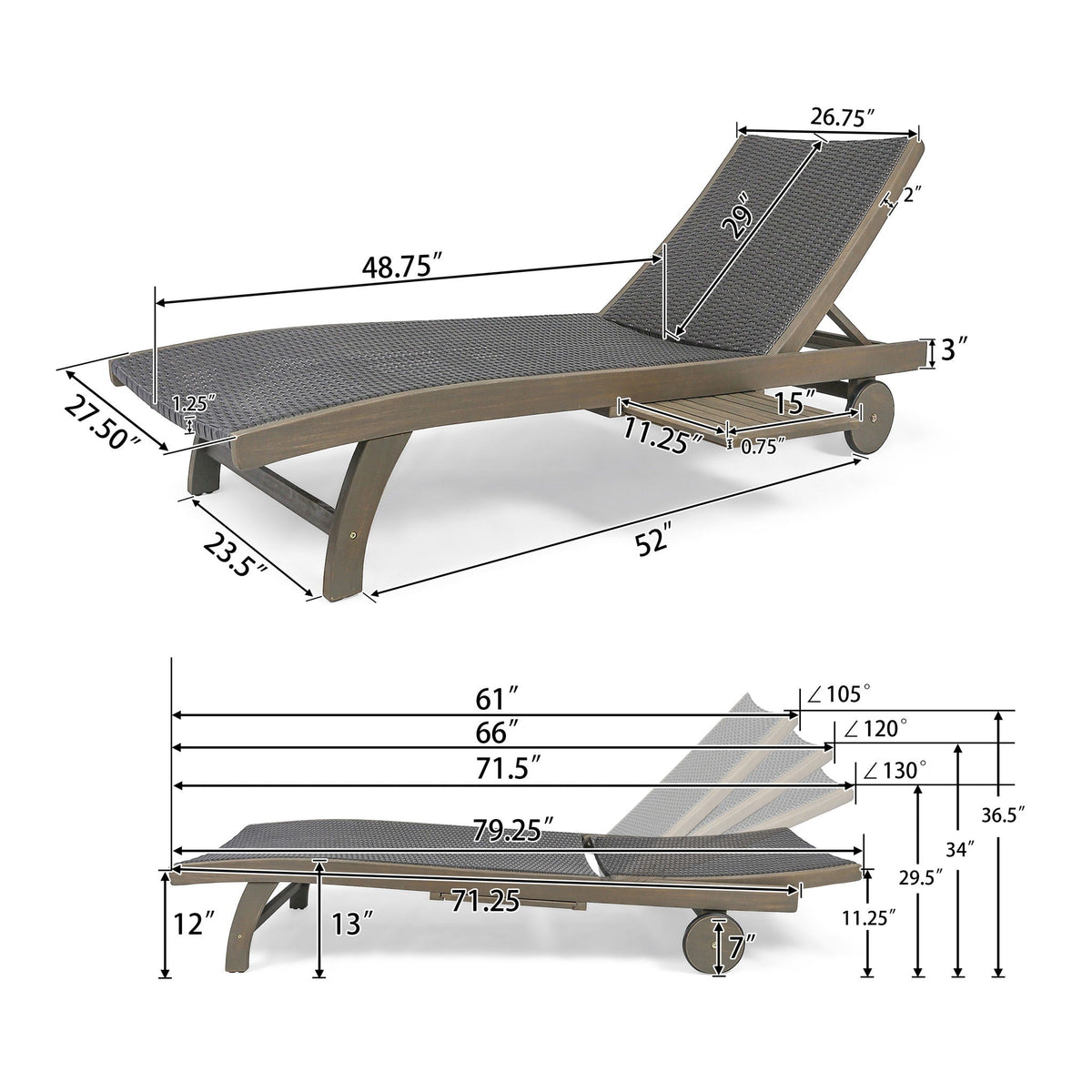 Outdoor Acacia Wood Wicker Chaise Lounge – Pull‑Out Tray, Weather‑Resistant Patio Design