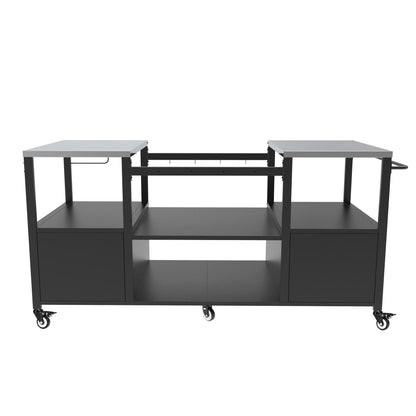 Outdoor Grill Table for Big Egg‑Style BBQ with Metal & Stainless Steel Cart and Storage — Black/Silver