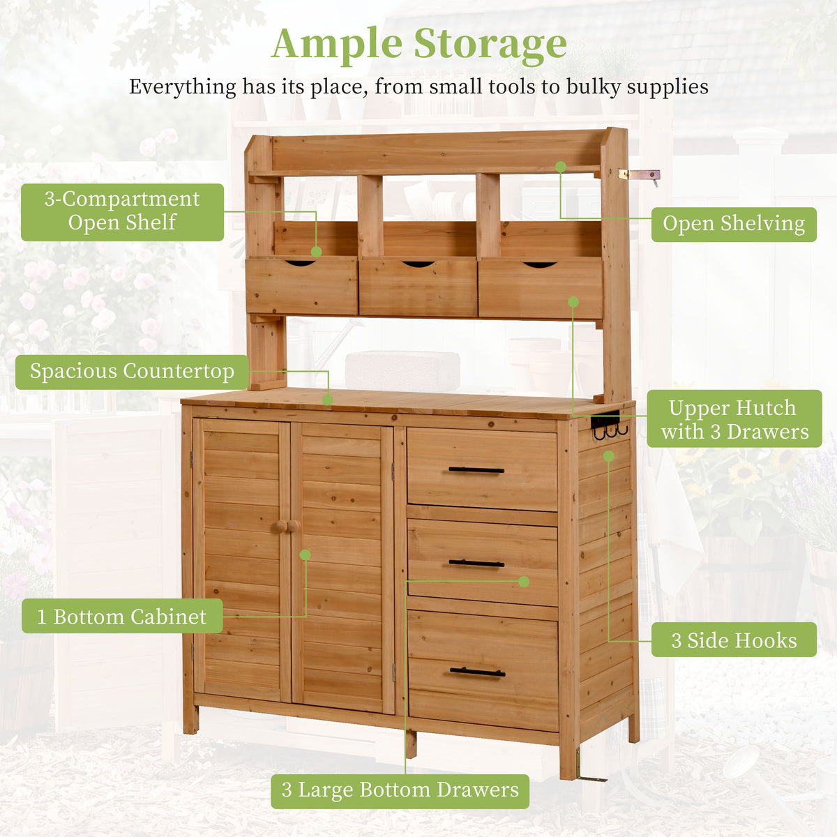 TOPMAX 65" Farmhouse Wooden Garden Potting Bench – 6 Drawers, Storage Cabinet & Adjustable Shelf