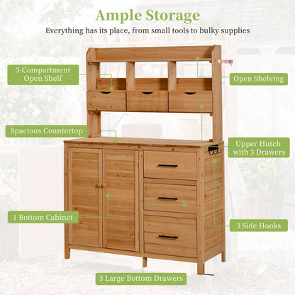 TOPMAX 65" Farmhouse Wooden Garden Potting Bench – 6 Drawers, Storage Cabinet & Adjustable Shelf