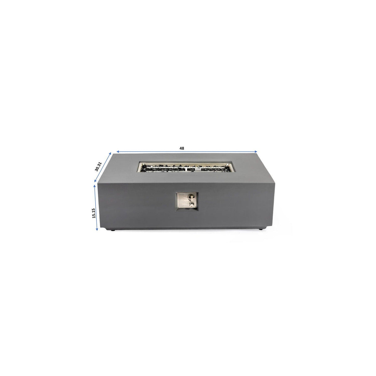 Volon 48" × 30" Rectangular Fiber‑Concrete Fire Pit Table – Light Gray - 50,000 BTU
