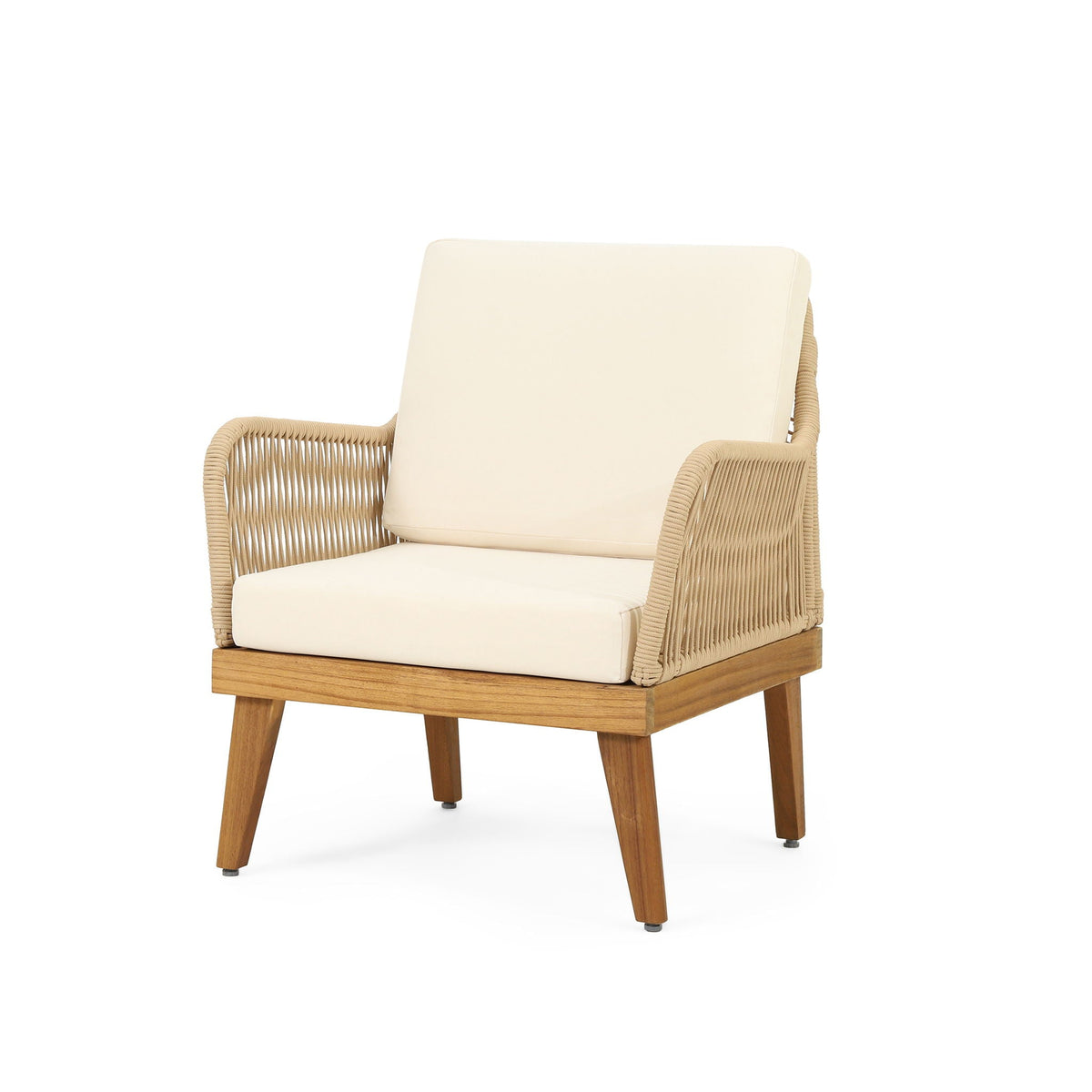 Hueber 4‑Piece Acacia Wood Outdoor Chat Set with Rope Detailing & Water‑Resistant Cushions