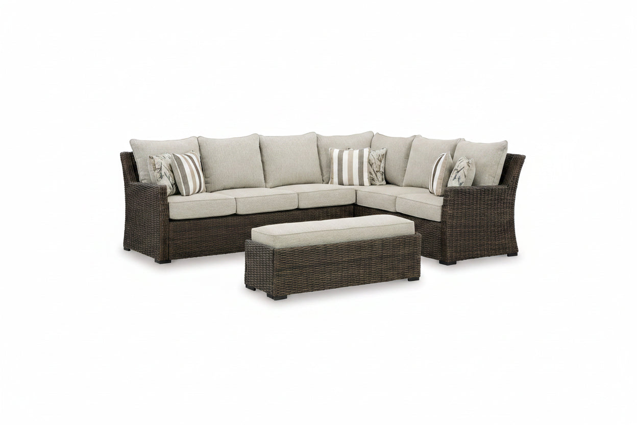 Brook Ranch - Sofa Sectional, Bench With Cushion (Set of 3) - Brown