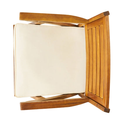 Hermosa 5‑Piece Outdoor Acacia Wood Dining Set with Water‑Resistant Beige Cushions — Teak Finish