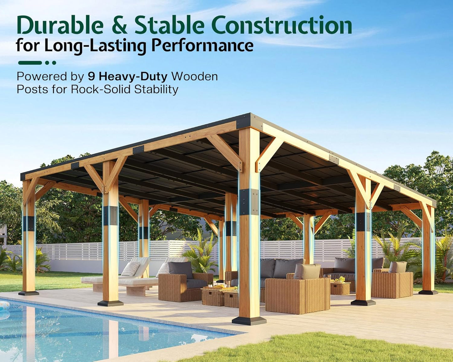 20' X 20' Cedar Wood Gazebo with Sloped Galvanized Steel Roof