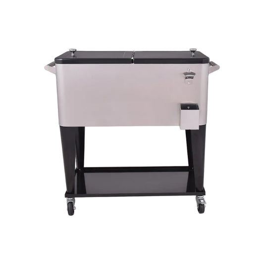 80 Quart Patio Rolling Stainless Steel Ice Beverage Cooler