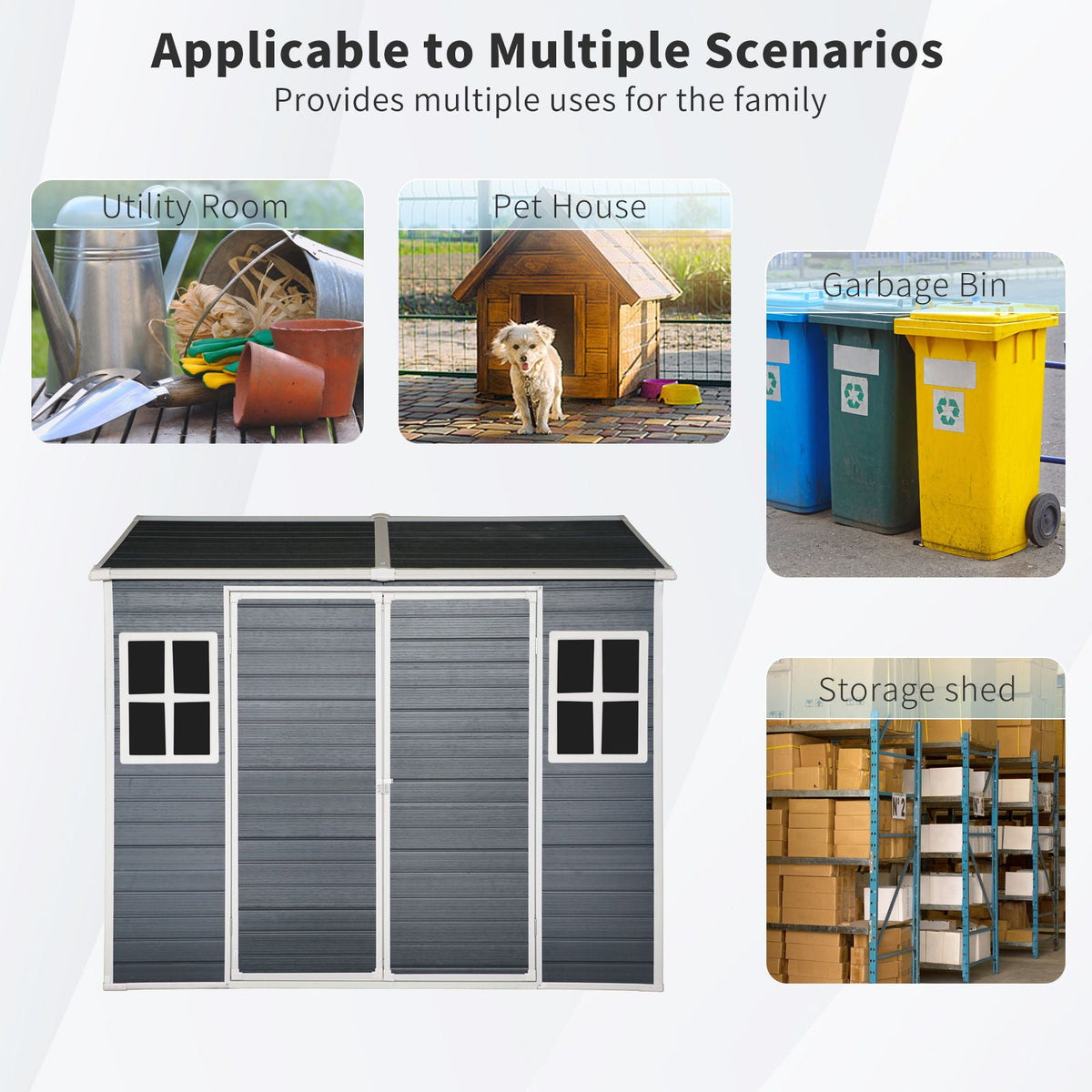 Resin Outdoor Storage Shed with Floor & Lockable Door - Gray or Black