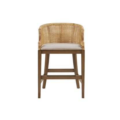 Handcrafted Natural Rattan Counter Stool – Solid Wood Legs, Cushioned Seat & Whitewash Option