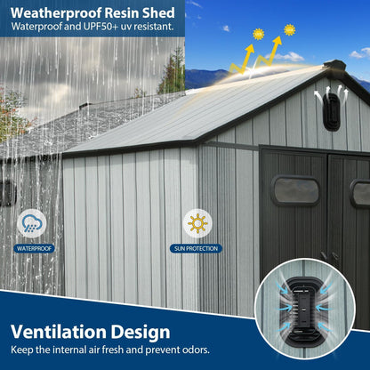 8' x 16' Resin Outdoor Storage Shed with Carpet – Weatherproof, Gray