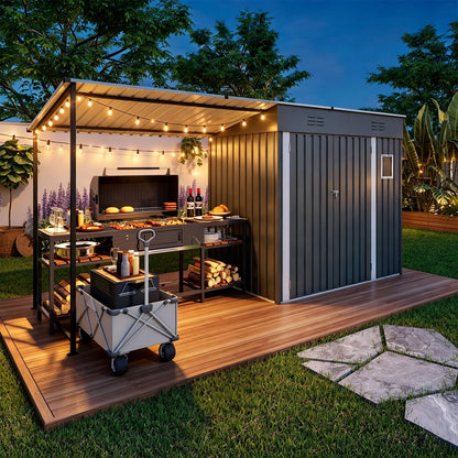 2-in-1 Metal Lean-To Storage Shed & Hardtop Pergola Combo, 12x4 ft – Gray