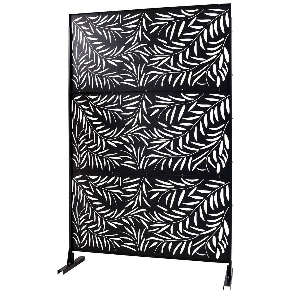 4 Ft. X 6.33 Ft. Black Outdoor and Indoor Freestanding Metal Privacy Screen Fence Panels for Lawn Garden (Not Composite)