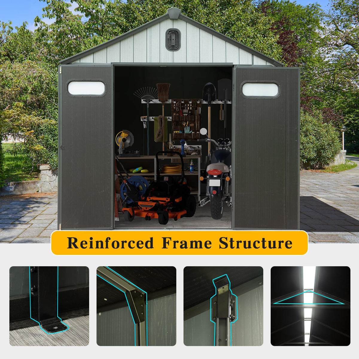 8' x 6' Resin Outdoor Storage Shed with Lockable Door - Taupe/Gray