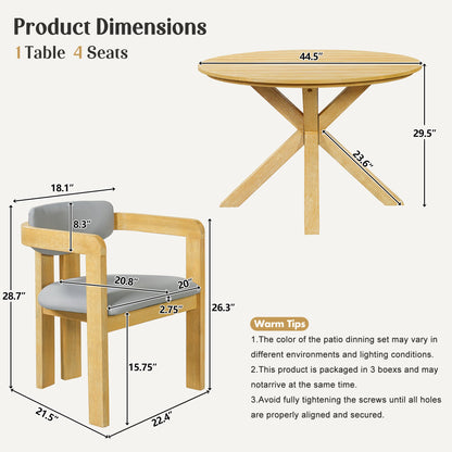 5‑Piece Outdoor Acacia Wood Round Dining Set