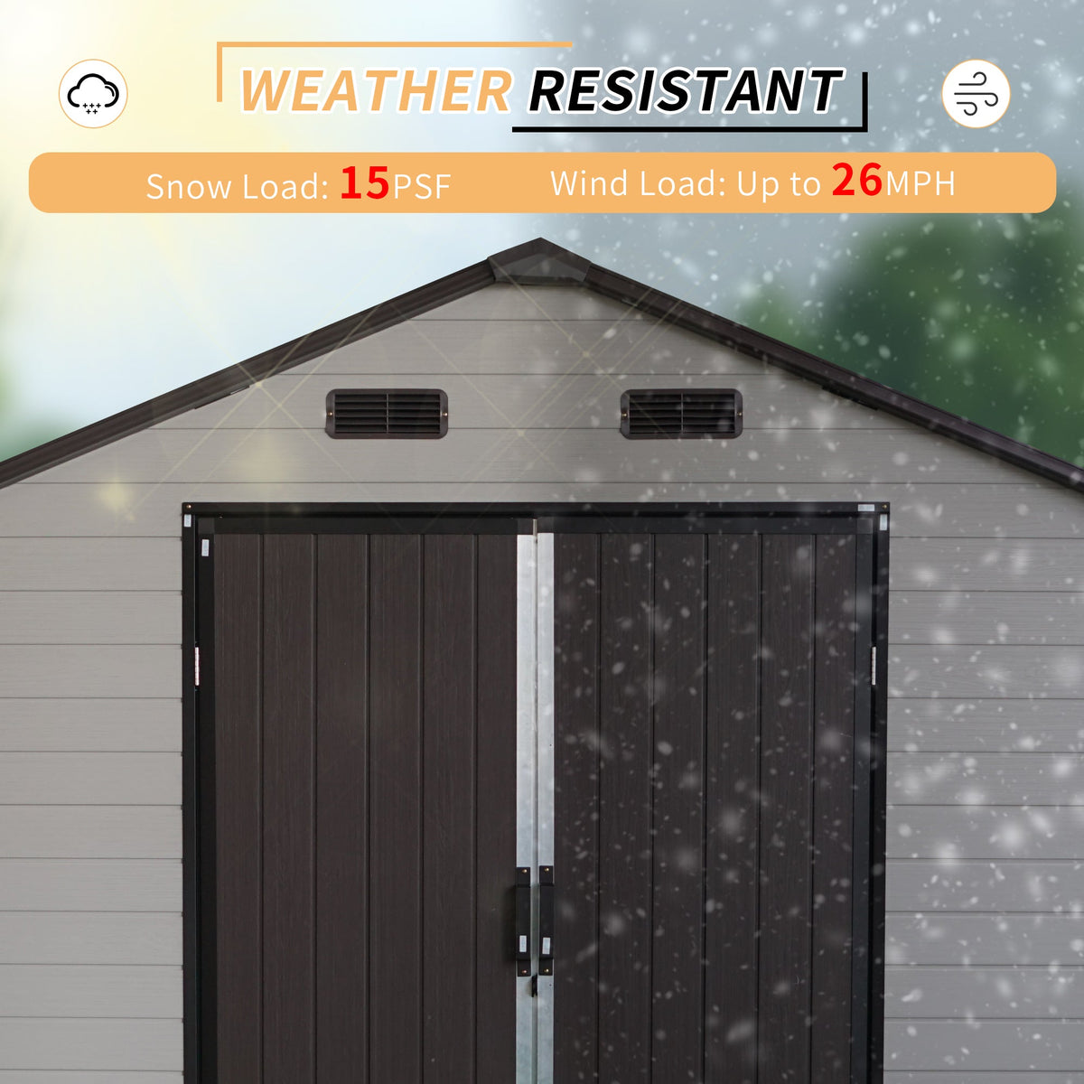 8' × 8' x 14' Outdoor Resin Storage Shed – Aluminum Frame, Windows & Included Floor