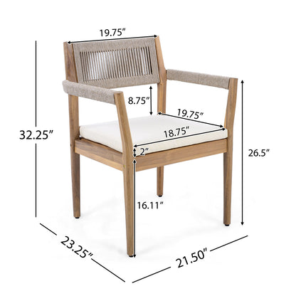raided Acacia Outdoor Dining Chair Set of 4 — Teak Look with Beige Rope & Cream Cushions