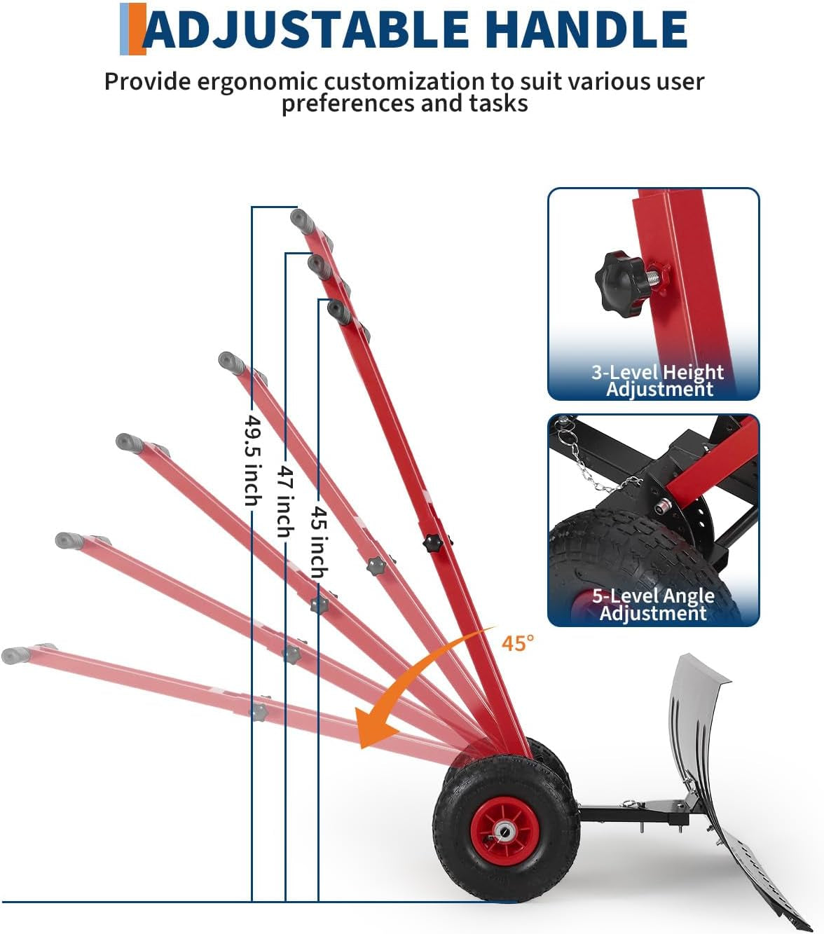 29X16.5 in Snow Shovel with 7-Position Angled Blade