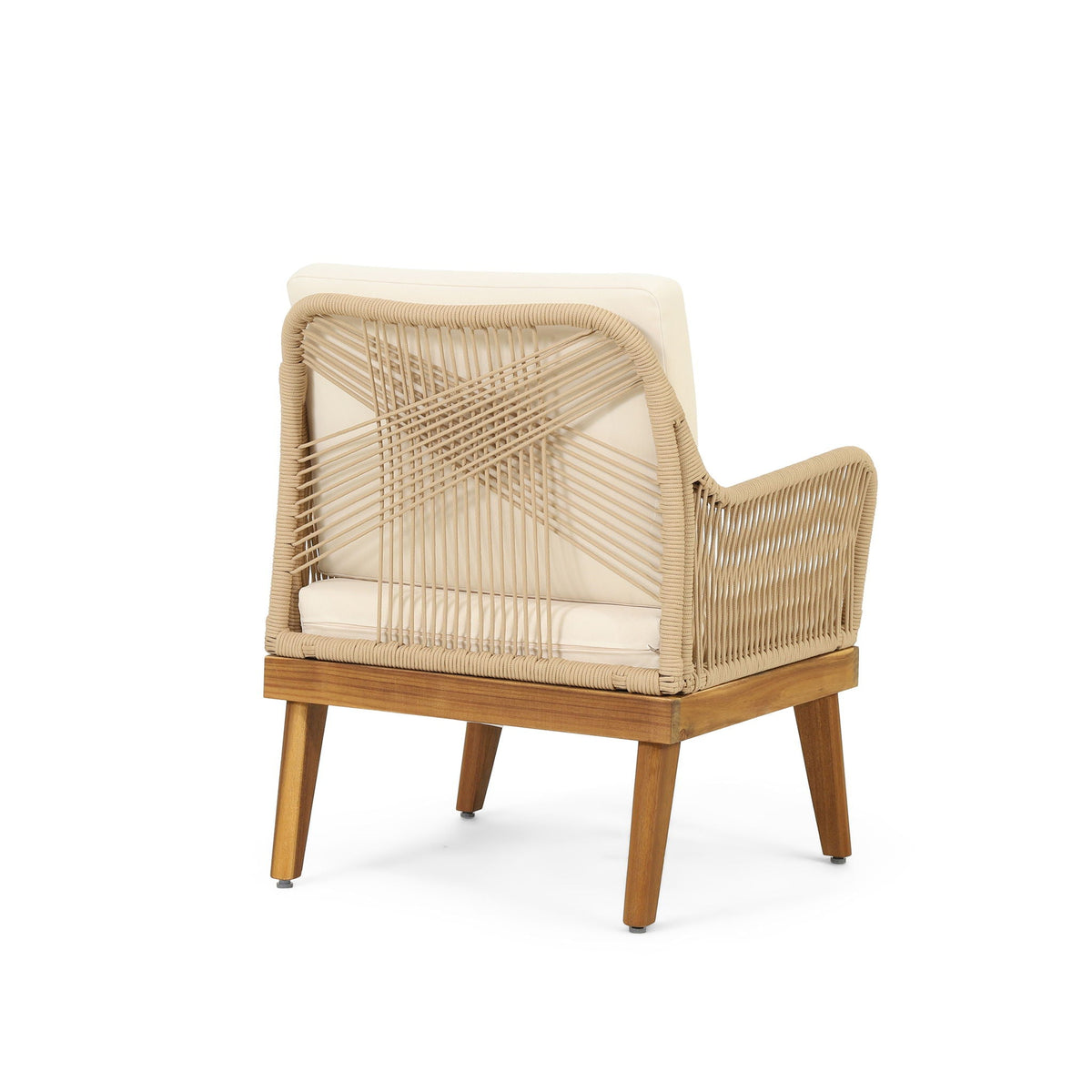 Hueber 4‑Piece Acacia Wood Outdoor Chat Set with Rope Detailing & Water‑Resistant Cushions