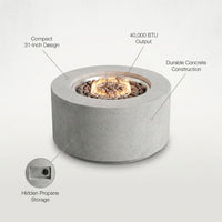 Zachary 31 In. X 24.5 In. Circular Concrete Propane Outdoor Patio Fire Pit in Light Gray — Lifestyle