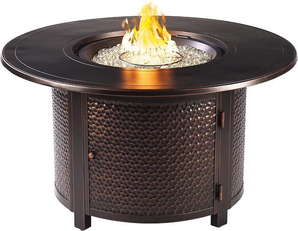 AZMATERA-FPT-AC Aluminum 44 In. round Propane Beads, Lid and Fabric Cover Finish Outdoor Fire Table, Antique Copper