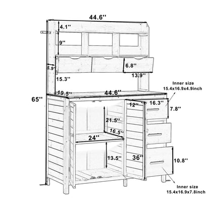 TOPMAX 65" Farmhouse Wooden Garden Potting Bench – 6 Drawers, Storage Cabinet & Adjustable Shelf