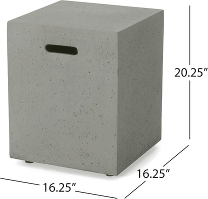Sherwood Acacia Wood Outdoor Lounge Chairs and 50,000 BTU Square Propane Fire Pit,White, Teak, and Light Gray