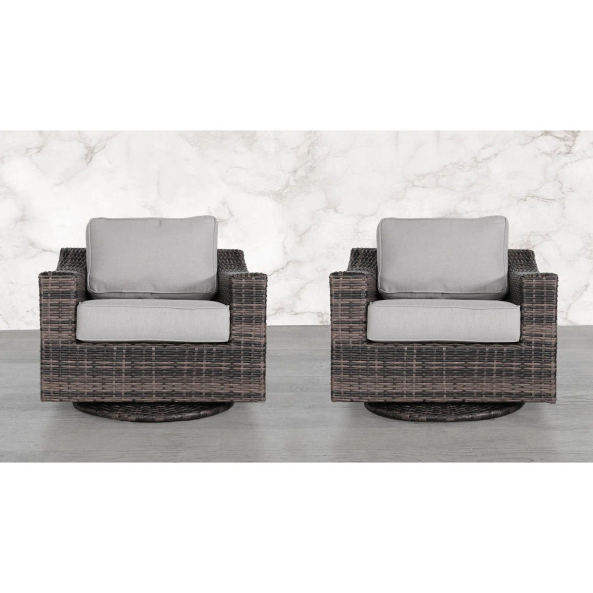 Outdoor Swivel Patio Chair Set (2‑Piece) — Brown Wicker with Cushions & 360° Swivel