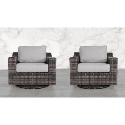 Outdoor Swivel Patio Chair Set (2‑Piece) — Brown Wicker with Cushions & 360° Swivel