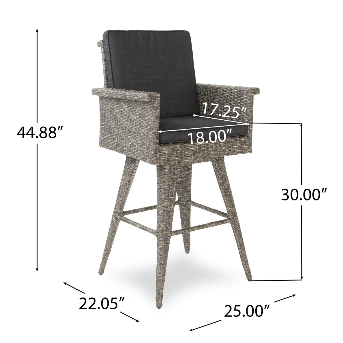 Outdoor Rattan Swivel Barstool – Water‑Resistant Cushions, Iron Frame & Mixed Black/Dark Gray Design