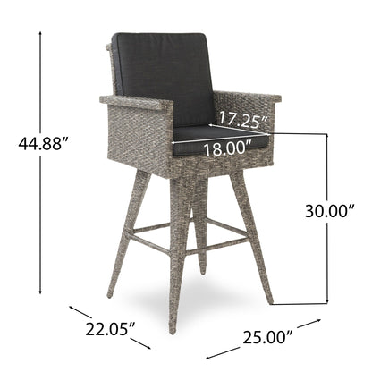 Outdoor Rattan Swivel Barstool – Water‑Resistant Cushions, Iron Frame & Mixed Black/Dark Gray Design