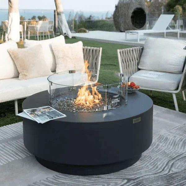 Elementi Plus Nimes Fire Table OFG414DG – Round GFRC Fire Pit, 60,000 BTUs, Stainless Steel Burner & Aluminum Lid