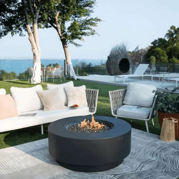 Elementi Plus Nimes Fire Table OFG414DG – Round GFRC Fire Pit, 60,000 BTUs, Stainless Steel Burner & Aluminum Lid