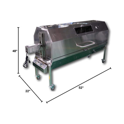 Stainless Steel Propane & Charcoal BBQ Rotisserie Grill – Dual‑Fuel Outdoor Roaster with 50W Motor & Heavy‑Duty Casters