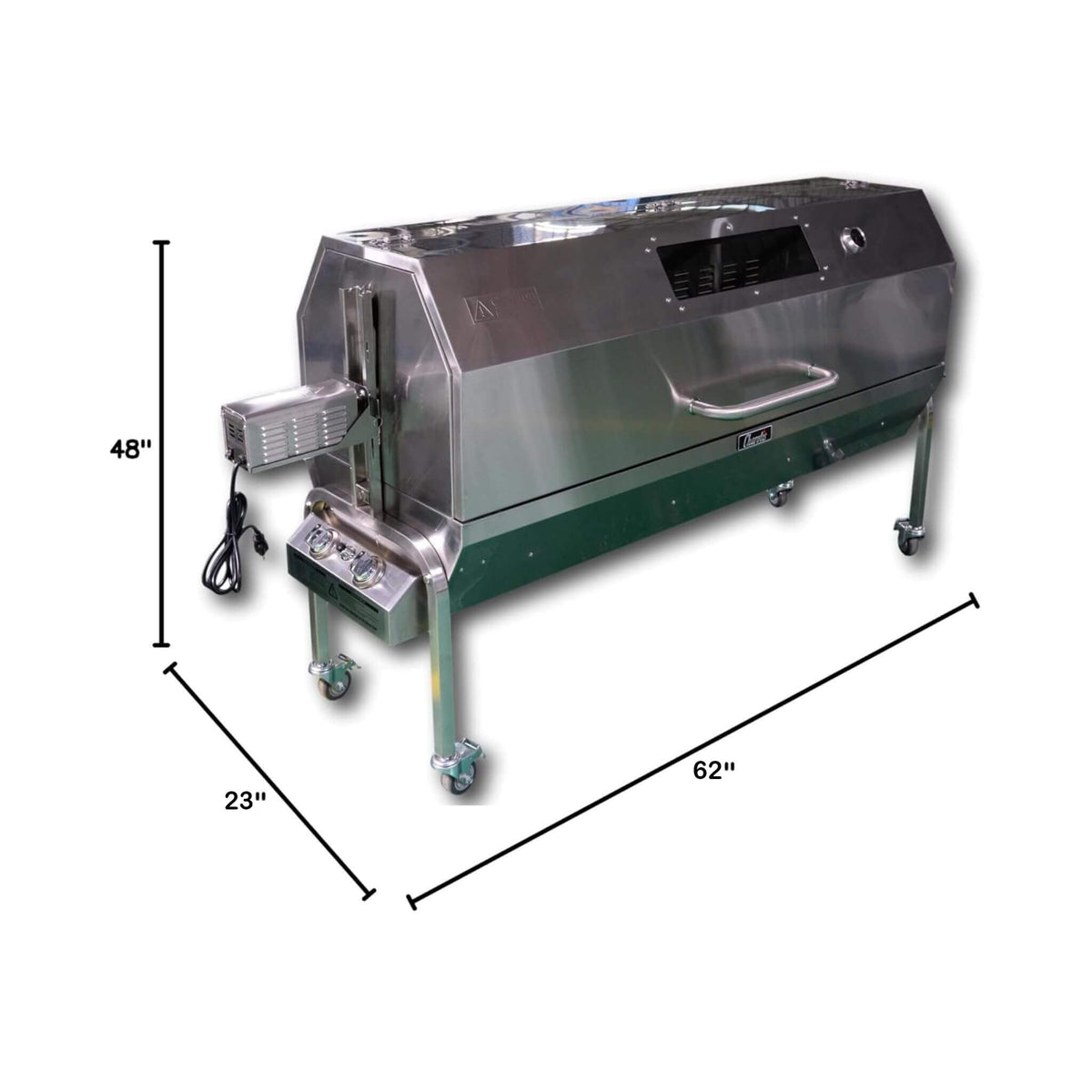 Stainless Steel Propane & Charcoal BBQ Rotisserie Grill – Dual‑Fuel Outdoor Roaster with 50W Motor & Heavy‑Duty Casters