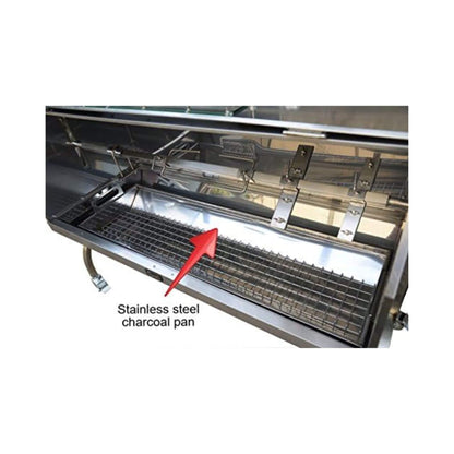 Stainless Steel Propane & Charcoal BBQ Rotisserie Grill – Dual‑Fuel Outdoor Roaster with 50W Motor & Heavy‑Duty Casters