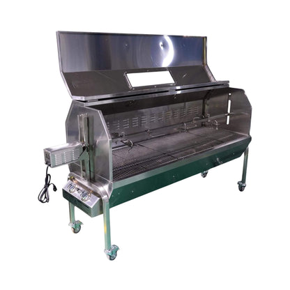 Stainless Steel Propane & Charcoal BBQ Rotisserie Grill – Dual‑Fuel Outdoor Roaster with 50W Motor & Heavy‑Duty Casters