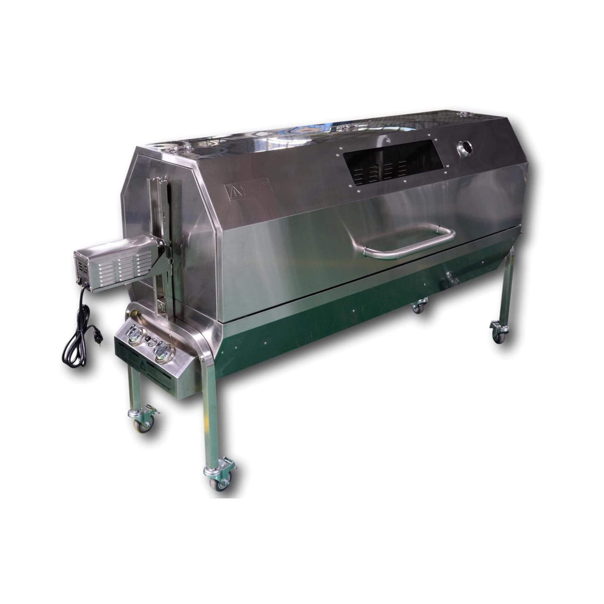 Stainless Steel Propane & Charcoal BBQ Rotisserie Grill – Dual‑Fuel Outdoor Roaster with 50W Motor & Heavy‑Duty Casters