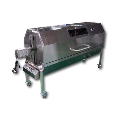 Stainless Steel Propane & Charcoal BBQ Rotisserie Grill – Dual‑Fuel Outdoor Roaster with 50W Motor & Heavy‑Duty Casters