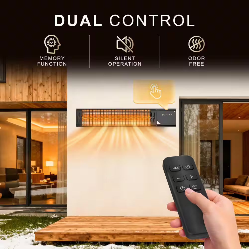 1500 Watt Indoor Outdoor Black Metal Electric Infrared Heater with 4 Heat Levels, Timer, Touch Controls, 1-Piece