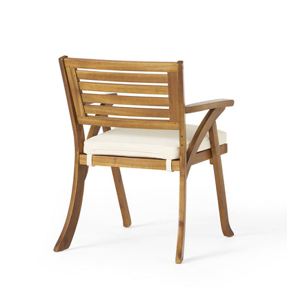 Hermosa 5‑Piece Outdoor Acacia Wood Dining Set with Water‑Resistant Beige Cushions — Teak Finish