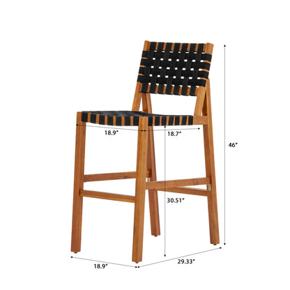 Acacia Wood Bar‑Height Patio Dining Set — 5‑Piece Square Table & Woven Bar Chairs