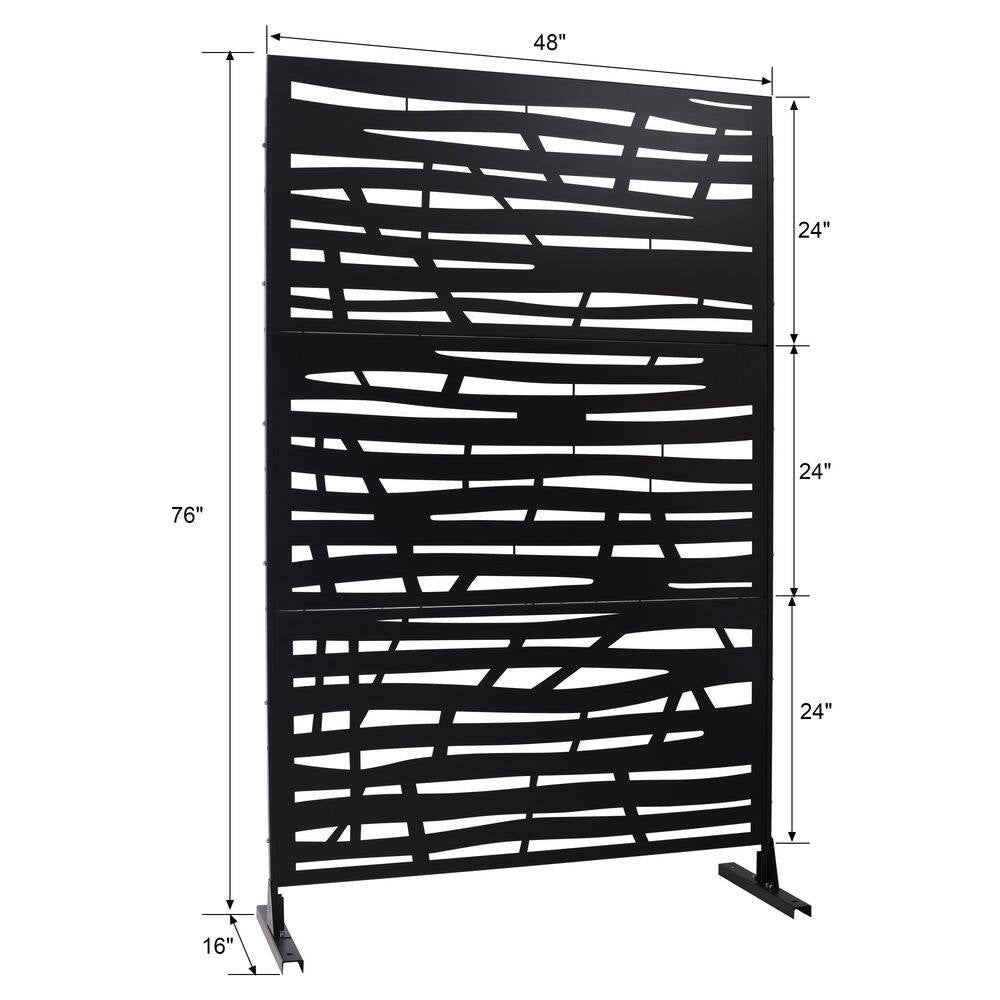 4Ft. X 6.33Ft. Black Outdoor and Indoor Freestanding Metal Privacy Screen Fence Panels for Lawn Garden (Not Composite)