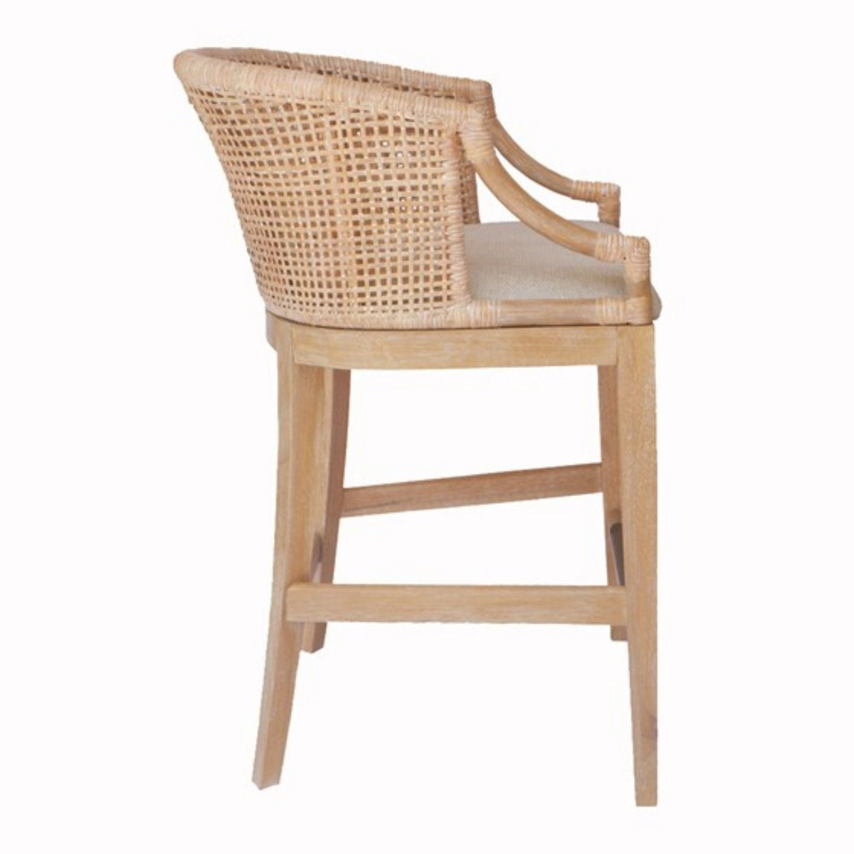 Handcrafted Natural Rattan Counter Stool – Solid Wood Legs, Cushioned Seat & Whitewash Option